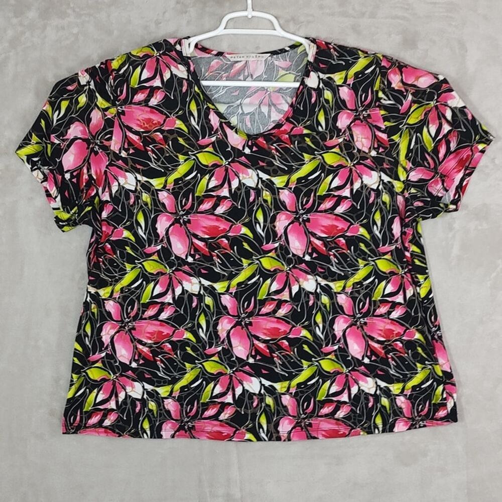 Peter Nygard Plus Size 2X Pullover Short Sleeve Top Multi-color Floral Pattern